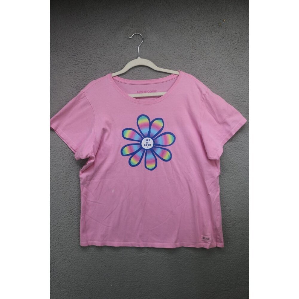 Life is Good Short Sleeve Crusher Tee-Size XL-Pink-Flower